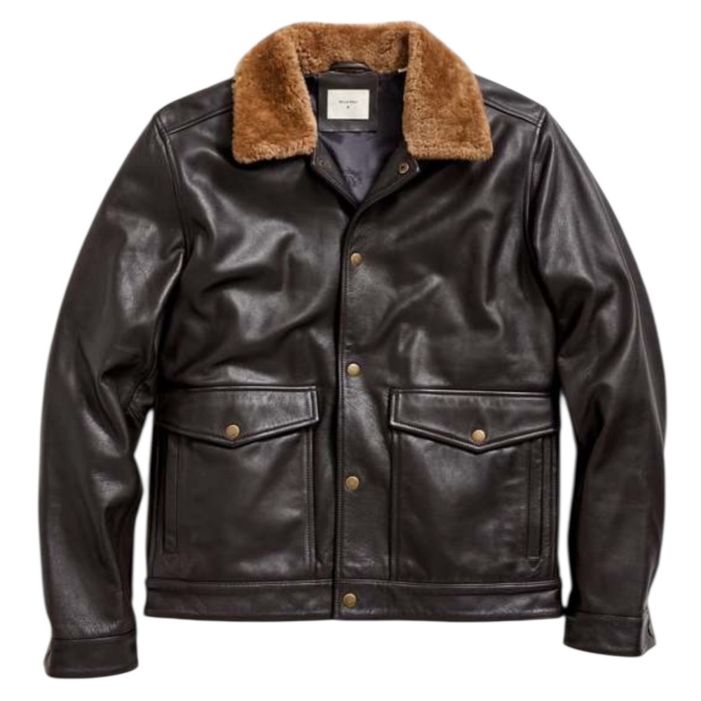 NEW $1598 Billy Reid Brown Leather Flight Jacket fur Collar Aviator Lambskin